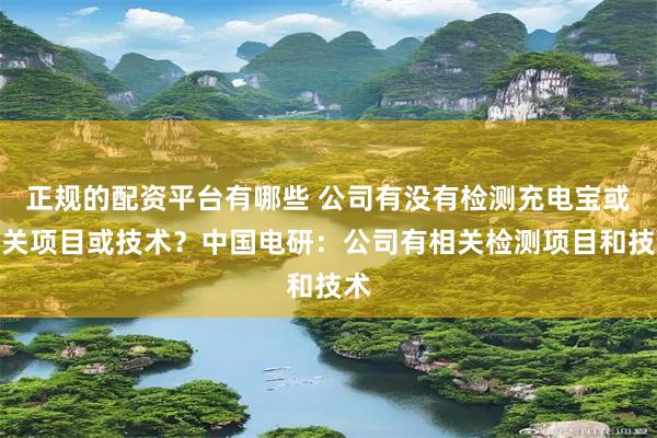 正规的配资平台有哪些 公司有没有检测充电宝或相关项目或技术？中国电研：公司有相关检测项目和技术